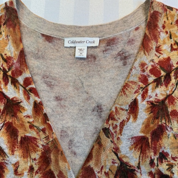 Coldwater Creek Wool, Cashmere, Rabbit Blend Fall Leaves Cardigan Sweater Sz M - Picture 2 of 12